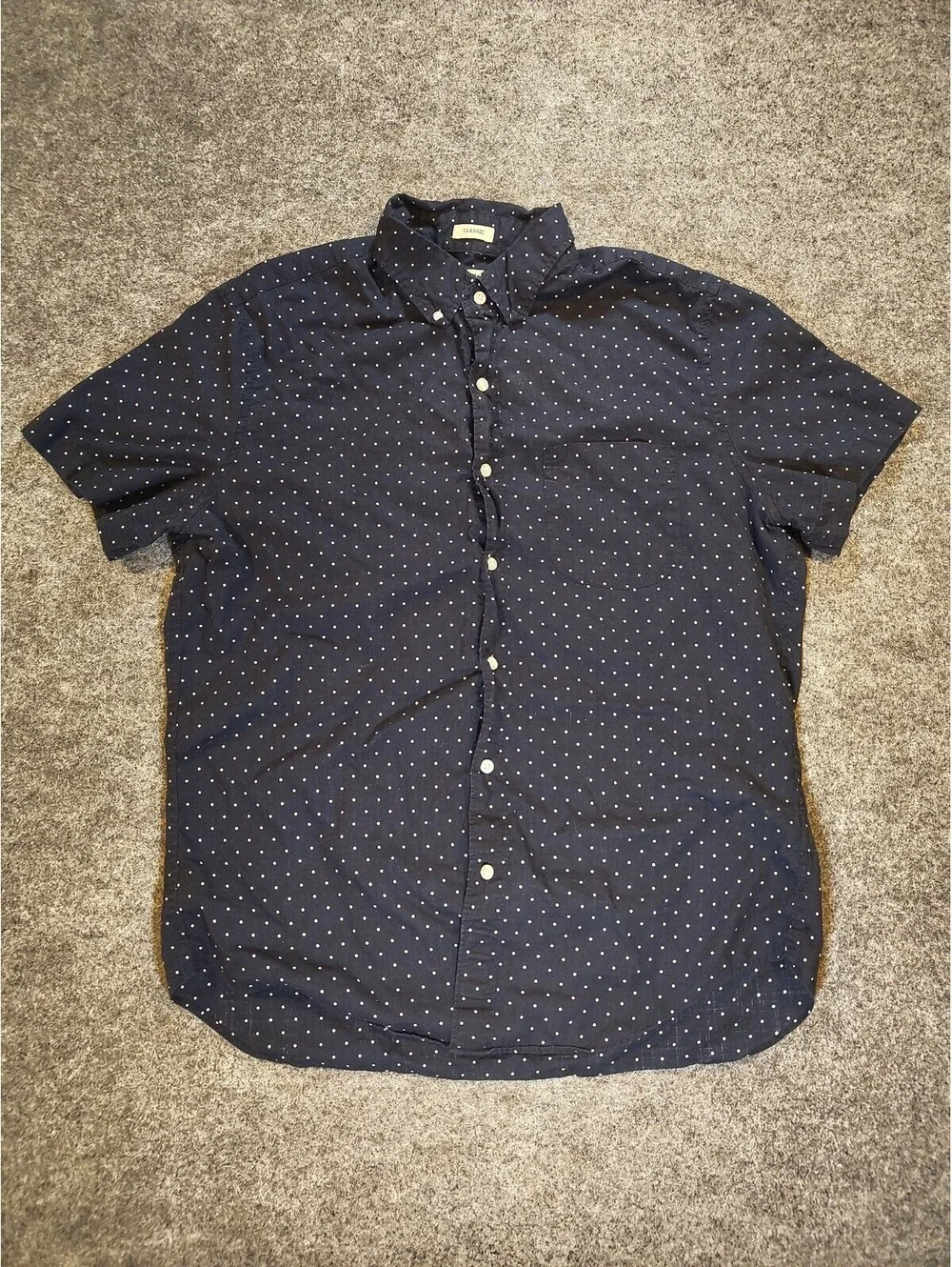 J.Crew Men’s Medium Navy Polka Dot Button Up Shirt 100% Cotton Classic Fit